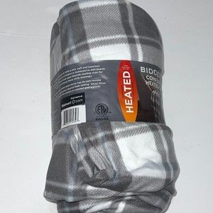 Biddeford Comfort Knit Electric Heated Throw Blanket 62 x 50 Grey Buffalo Plaid